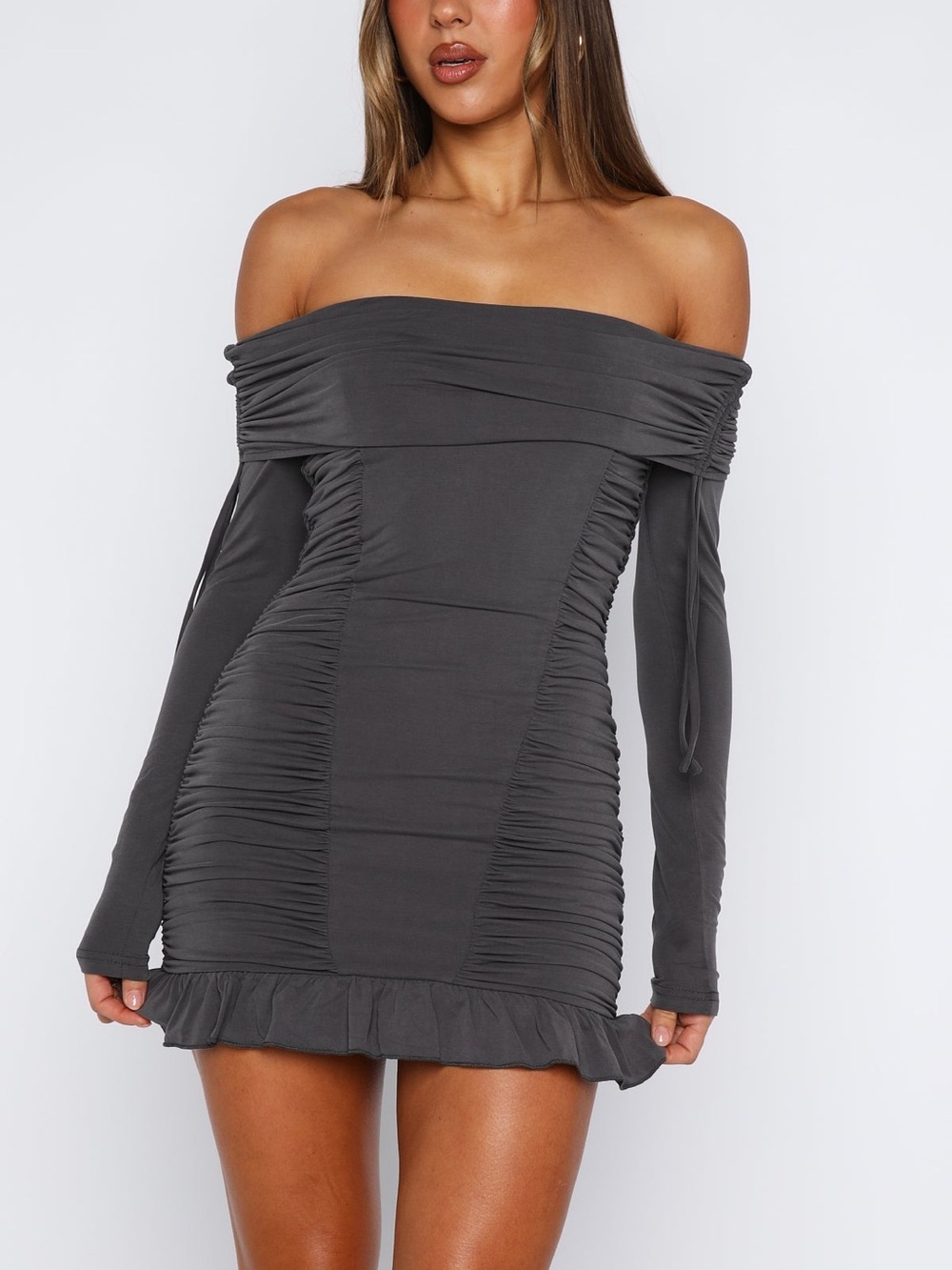 NWT WHITE FOX DIVA CODE MINI DRESS CHARCOAL WOMEN’S SMALL